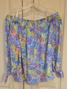 Lilly Pulitzer Off-Shoulder Floral Top in Purple, Blue & Green